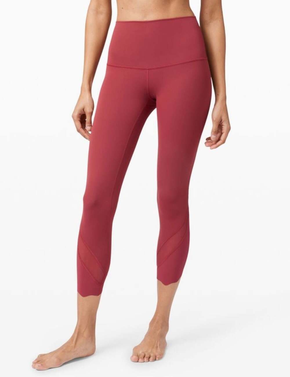 Lululemon Wunder Under High-Rise Crop 23" Scalloped Hem Mesh Leggings in Chianti
